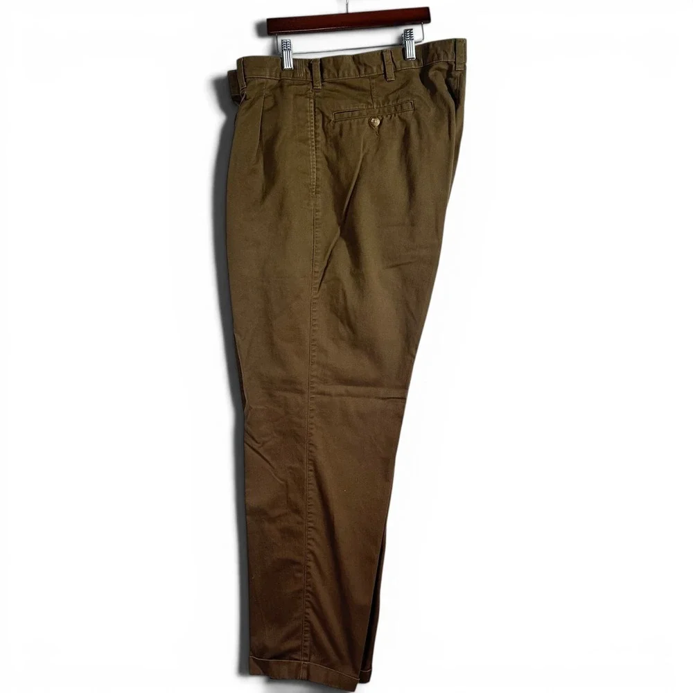 Bill Blass Chino Pants Mens 38x32 Brown Pleated Cuffed Cotton Casual